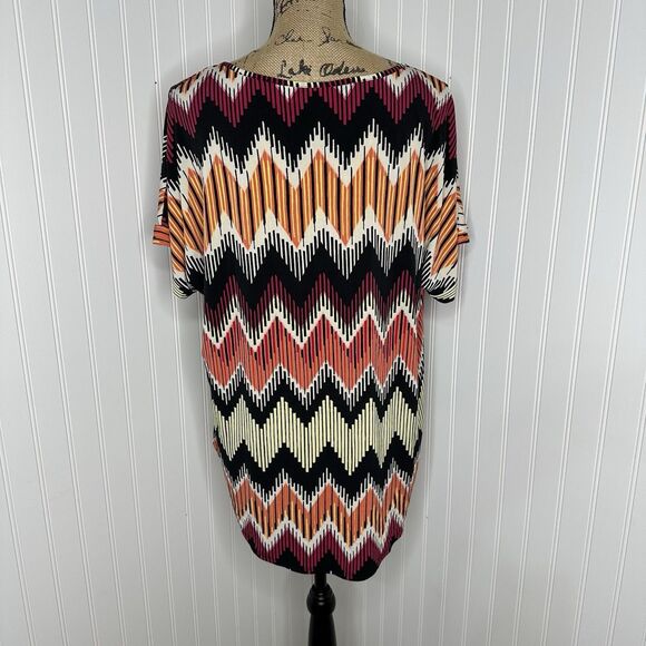Cato Blouse Sz 14/16W Colorful Chevron Keyhole Tie Waist Artsy Office Casual - Picture 3 of 14